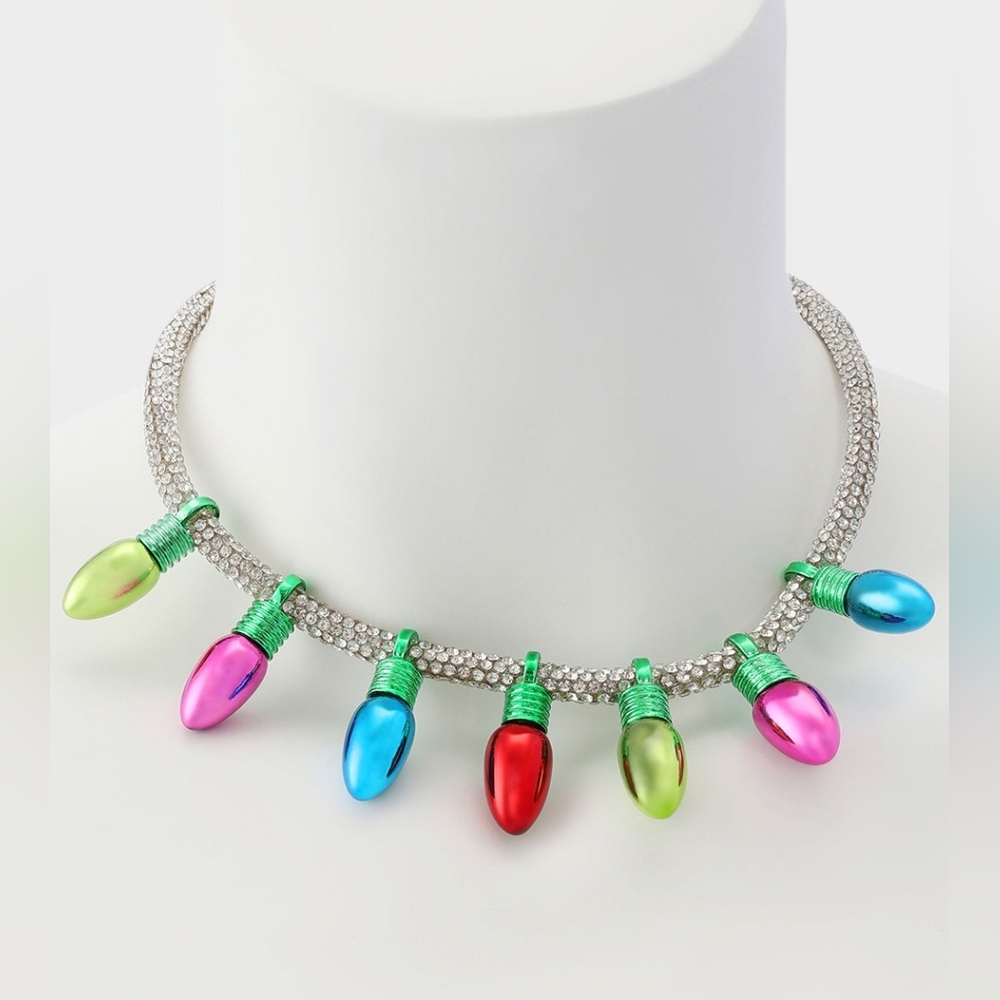 NWT Betsey Johnson Multi Light Bib Necklace Christmas Holiday - Picture 6 of 6